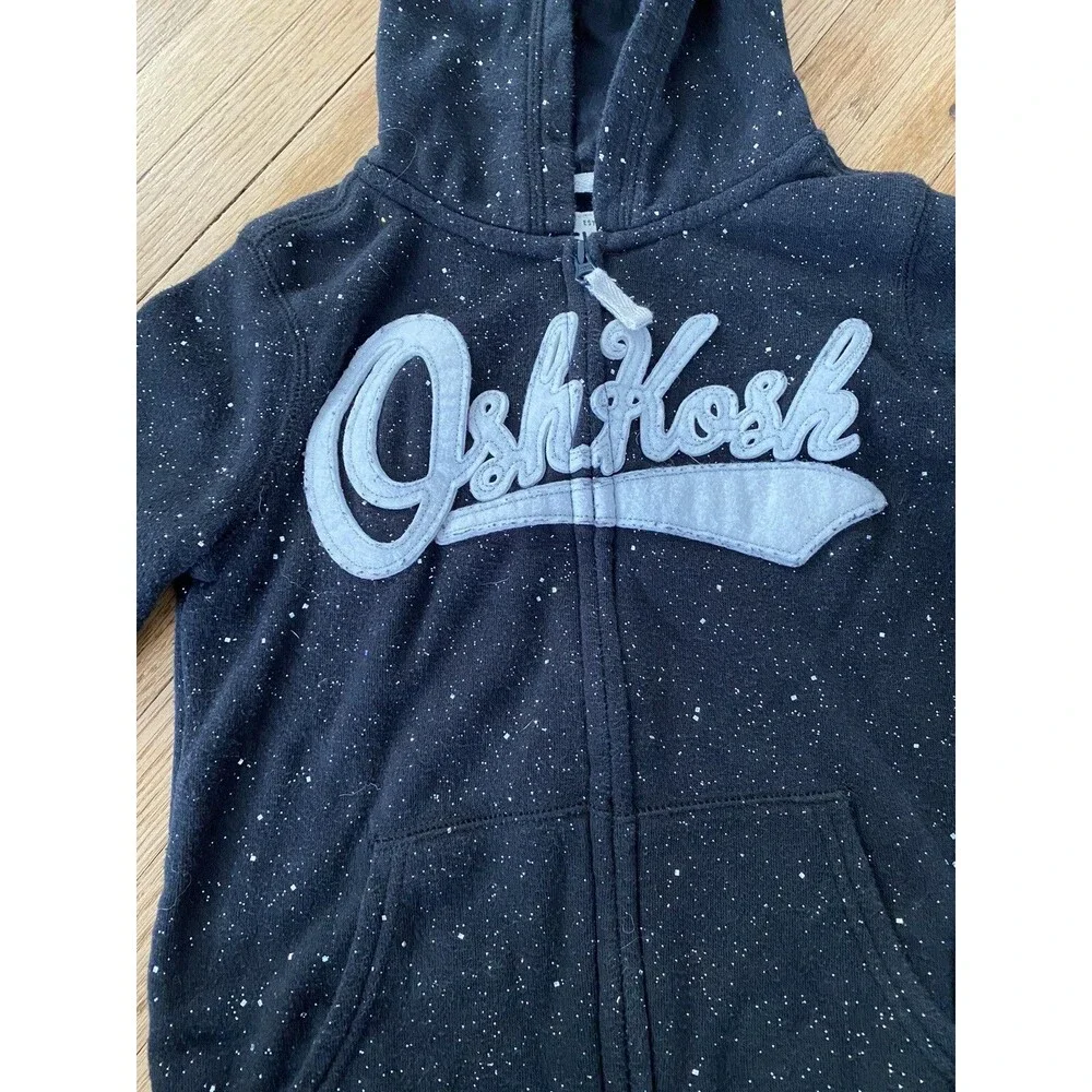 Oshkosh B’gosh Girl 4/5 Hooded Sweatshirt Black  White Sparkles Zip w Pockets